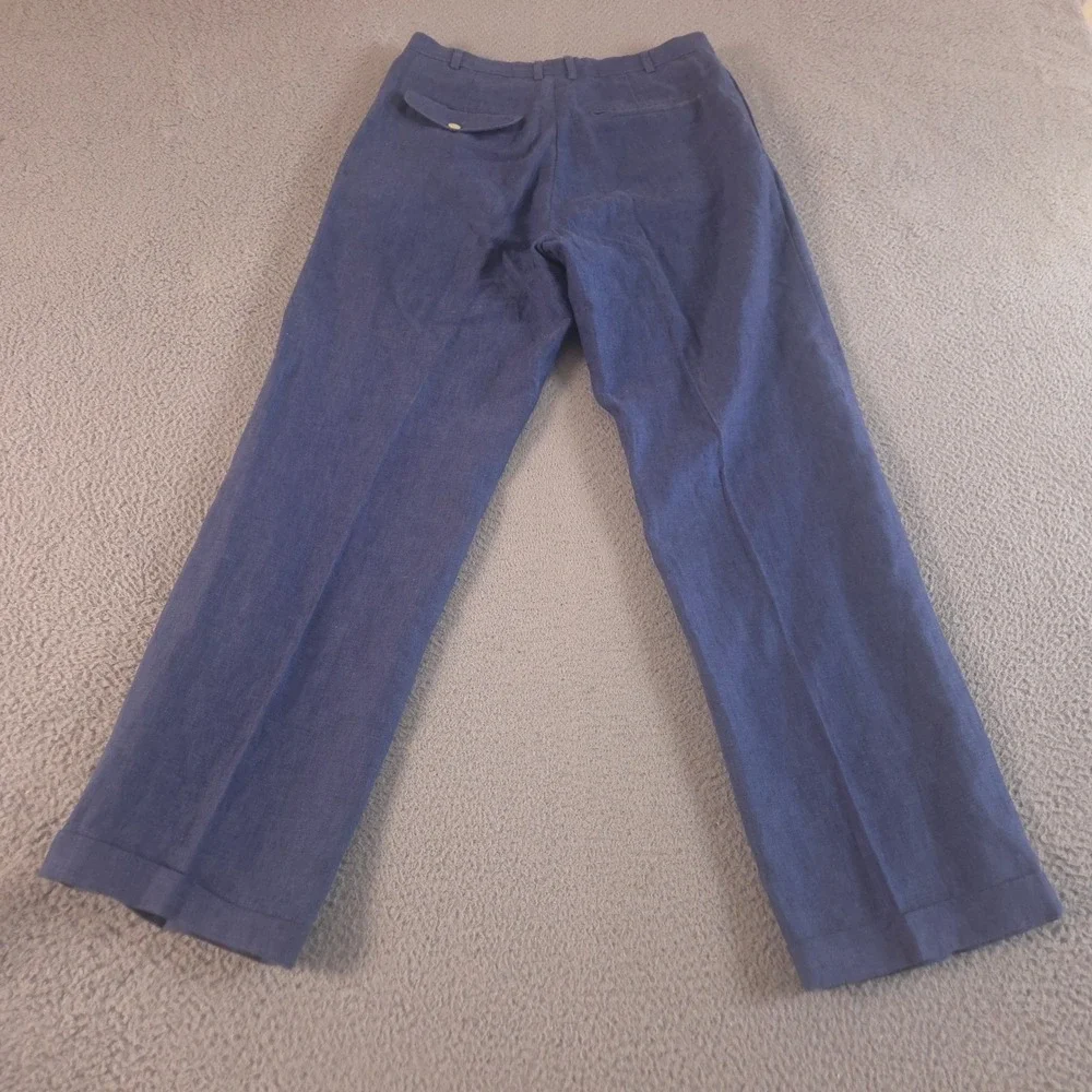 Orvis Pants Mens 36x34 Blue Pleated 100% Linen Straight Leg Cuffed Trousers